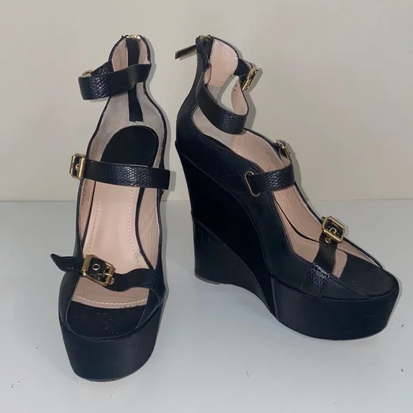 baldan Shoes Baldan Italy Shoes Stacked Wedge Leather Ankle Strap Size 37 Poshmark